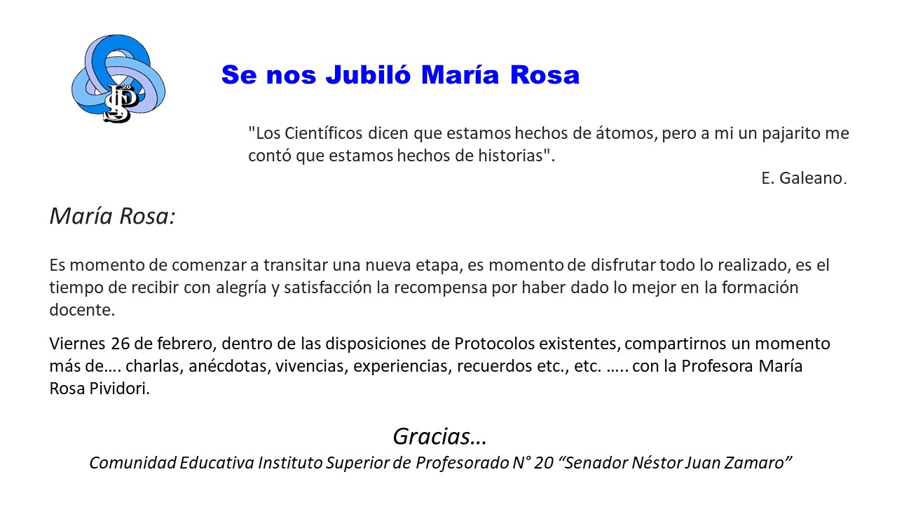 Jubilación de la Prof. Maria Rosa Pividori