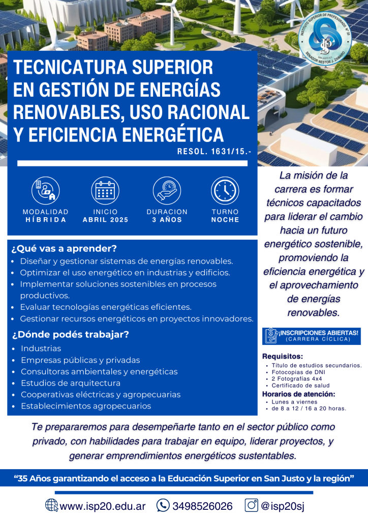 Tecnicatura Superior en Gestión de Energías Renovables